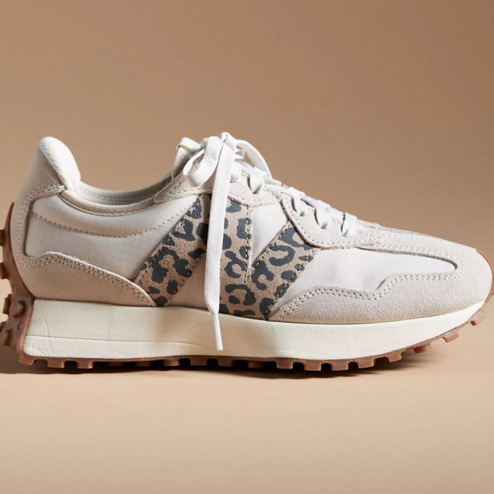 NWT RARE Anthropologie x New Balance 327 Sneakers Linen / Sea Salt / Leopard 8.5